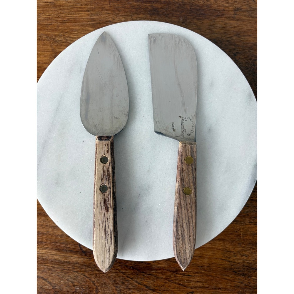 Vintage Vermillion Cheese Knife Spreader Set Stainless Steel Wood Handle Japan